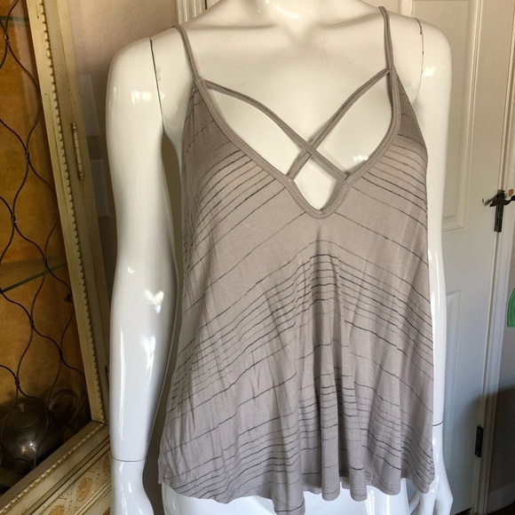 New Lush Taupe Stripe Flowy Tank Top Sz S/M - Picture 1 of 6
